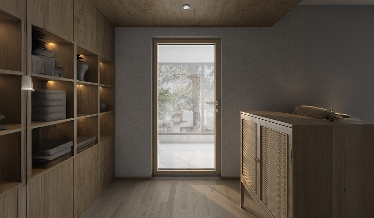 森鹰纖木系列A86Slim 鋁包木外開門 藍鯨隔音門窗台灣獨家代理