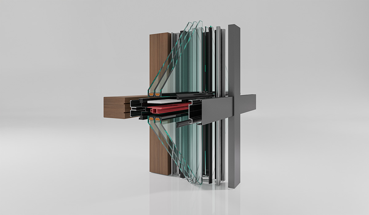 森鷹scw60鋁包木帷幕牆-結構渲染圖