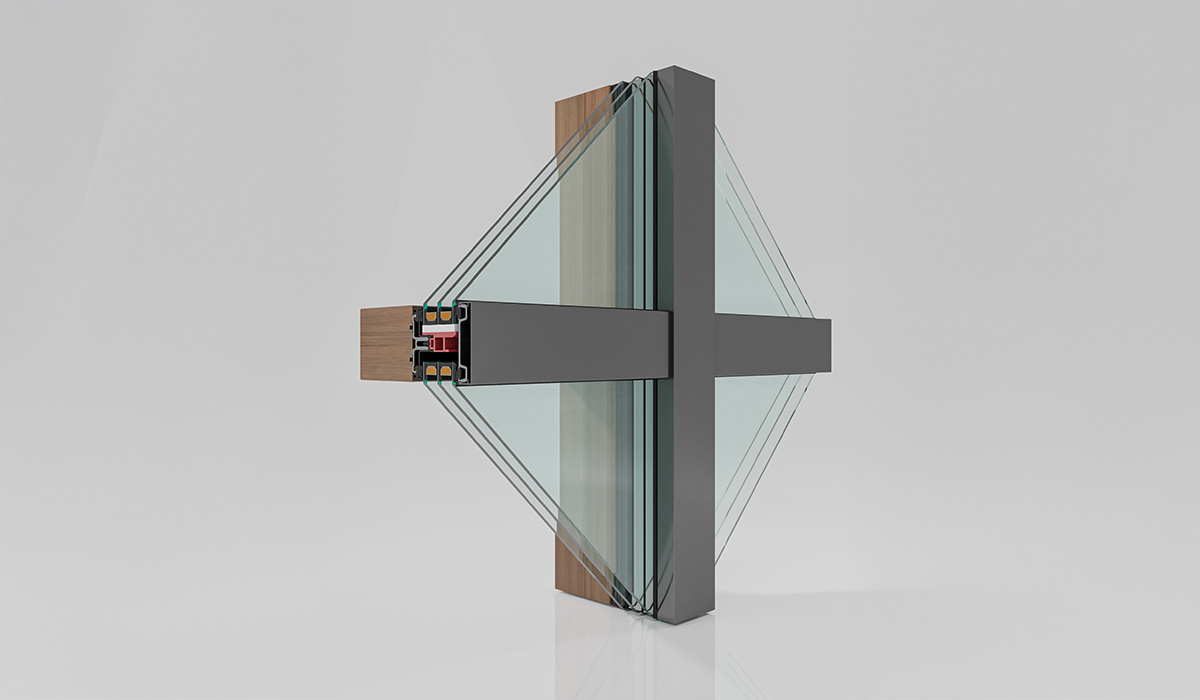 森鷹scw60鋁包木帷幕牆-結構渲染圖