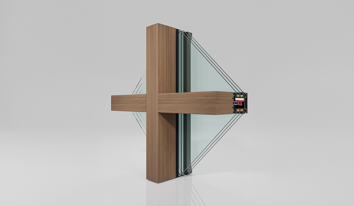 森鷹scw60鋁包木帷幕牆-結構渲染圖